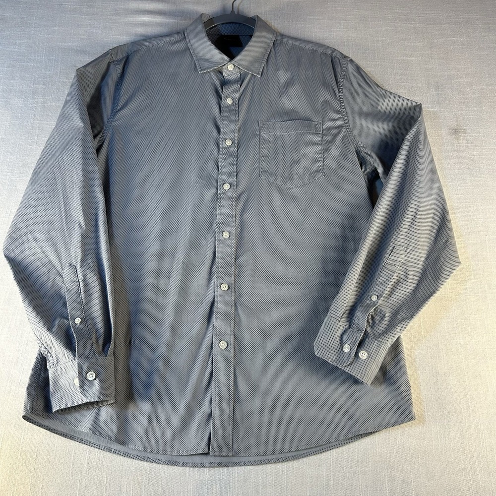 Dunning Dress Shirt Mens Large Gray Dot Long Sleeve‎ Button-Up Stretch Reg Fit